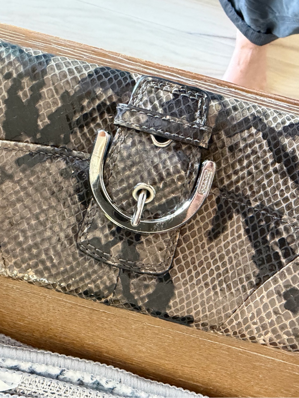 Vintage Coach SoHo Exotic Python Embossed Leather Trifold Continental Wallet Y2K